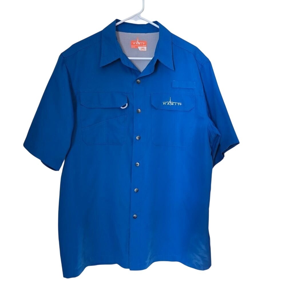 Habit Men's Vented Fishing Shirt GENEROUS medium Blue 40+ SPF Boating POCKETS!